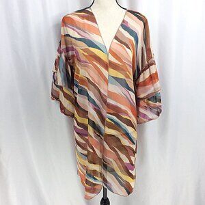 Democracy Open Duster Cardigan Size Small / Medium Ruffle Sleeve Sheer Overlay